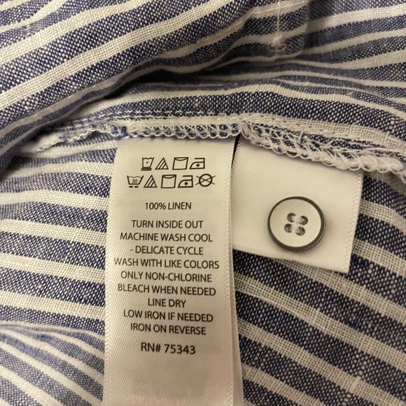 Sigrid Olsen Striped Linen Button Down Shirt with Red Detail, Large - Picture 3 of 9